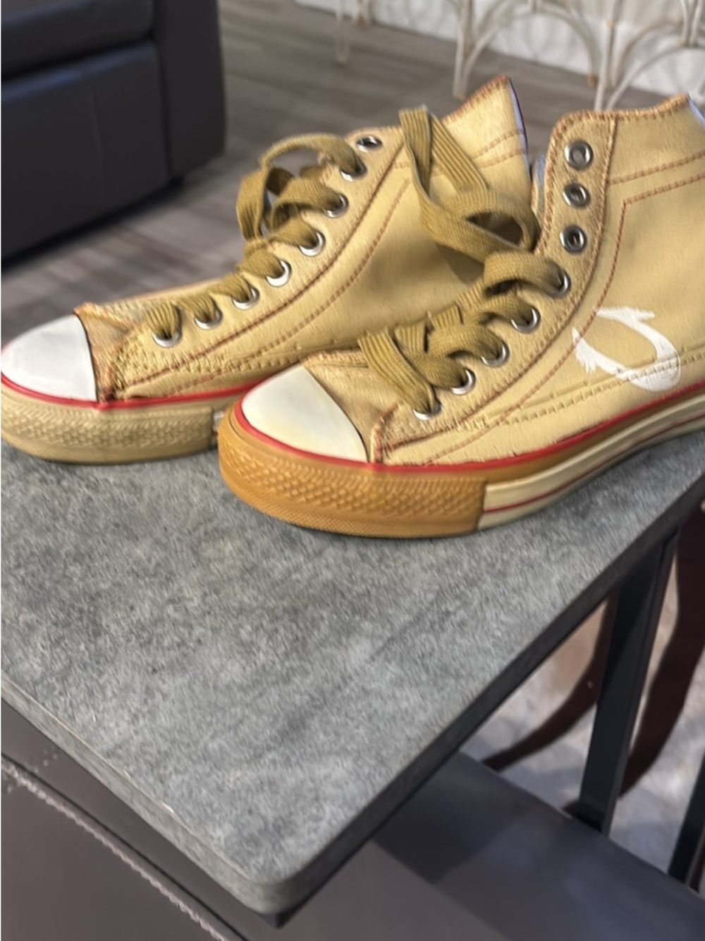 True Religion Kids High-Top Sneakers in Metallic Gold with Red Trim